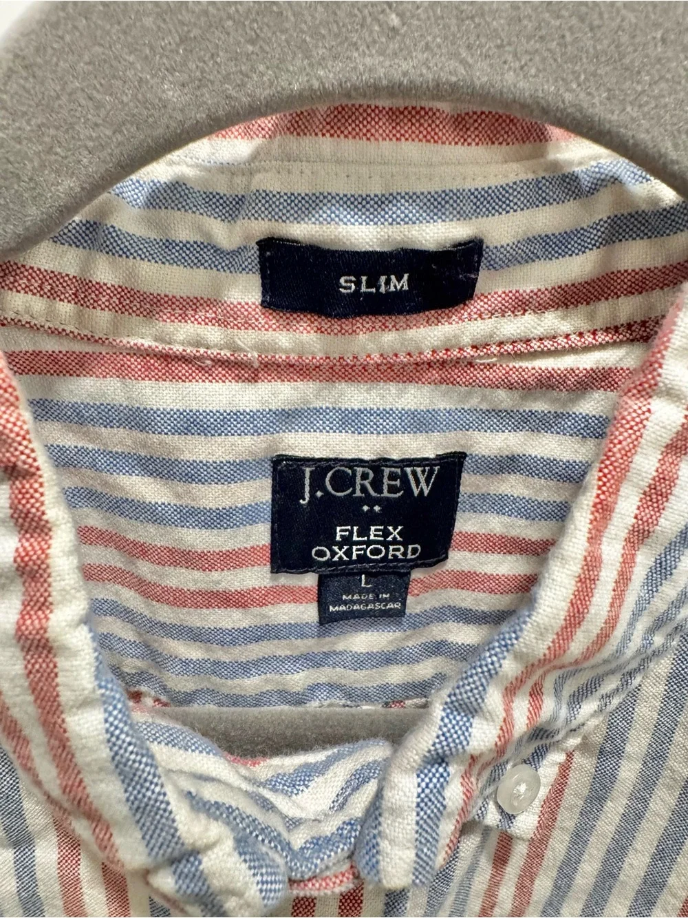 J. Crew Short-Sleeve Button-Down Shirt in Red, Blue & White Stripes